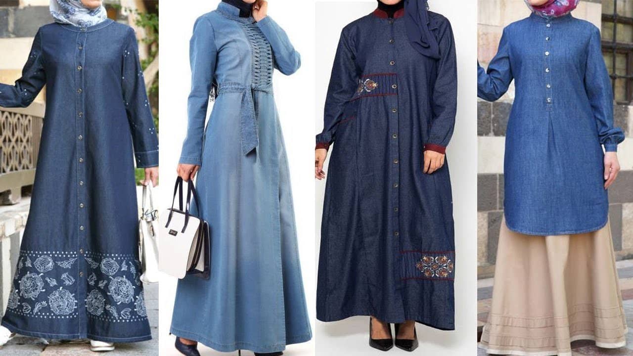 Stylish Denim Coat Abaya Fashion designs with hijaab | Simple Coat Abaya for Muslims Women
