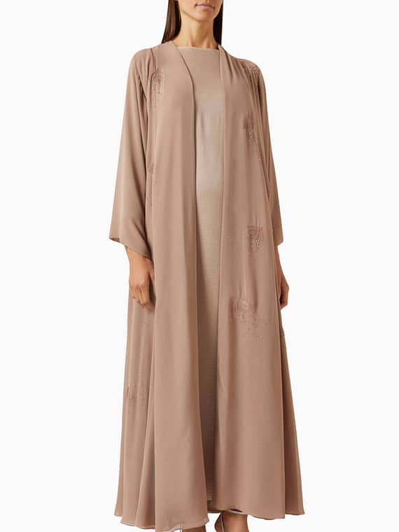 3-piece Embellished Abaya Set in Chiffon & Satin-