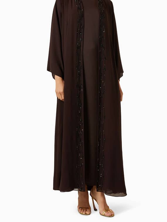 3-piece Embellished Abaya Set in Chiffon & Satin-