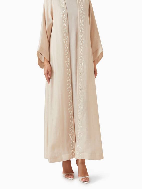 3-piece Embellished Abaya Set in Cotton & Satin-