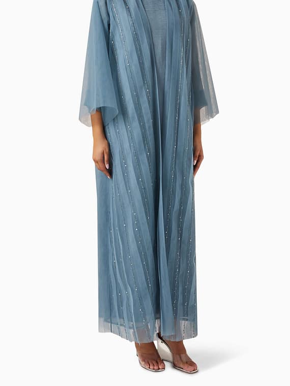 3-piece Embellished Abaya Set in Tulle-