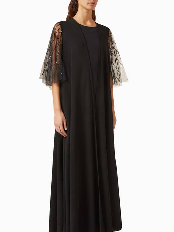 3-piece Embellished-sleeve Abaya Set-
