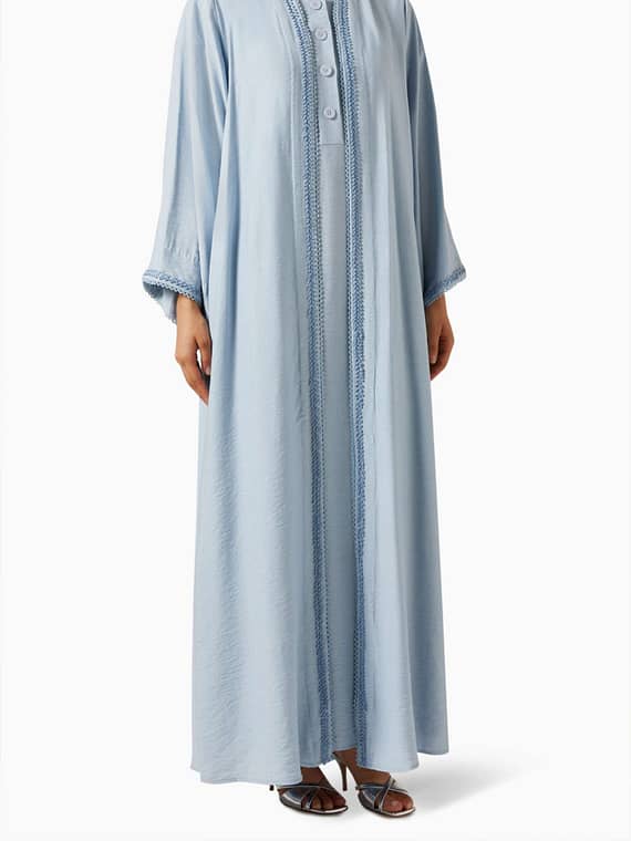 3-piece Embroidered Abaya Set in Linen-