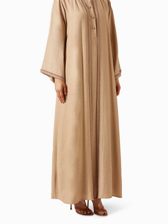 3-piece Embroidered Abaya Set in Linen-