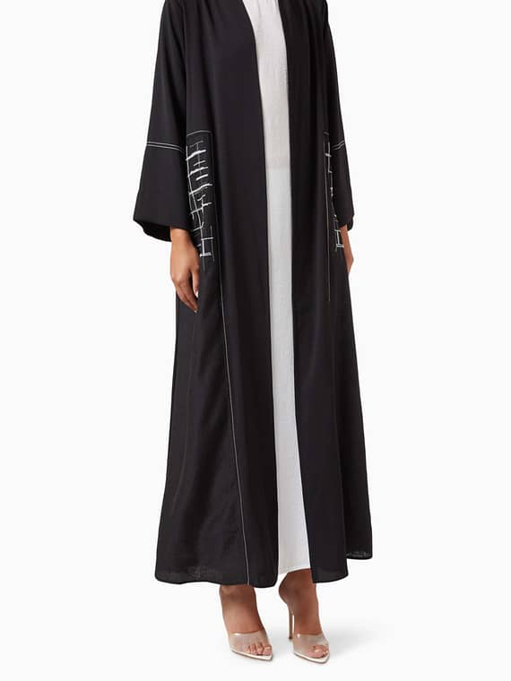 3-piece Geometric-stitch Embellished Abaya Set in Organza-