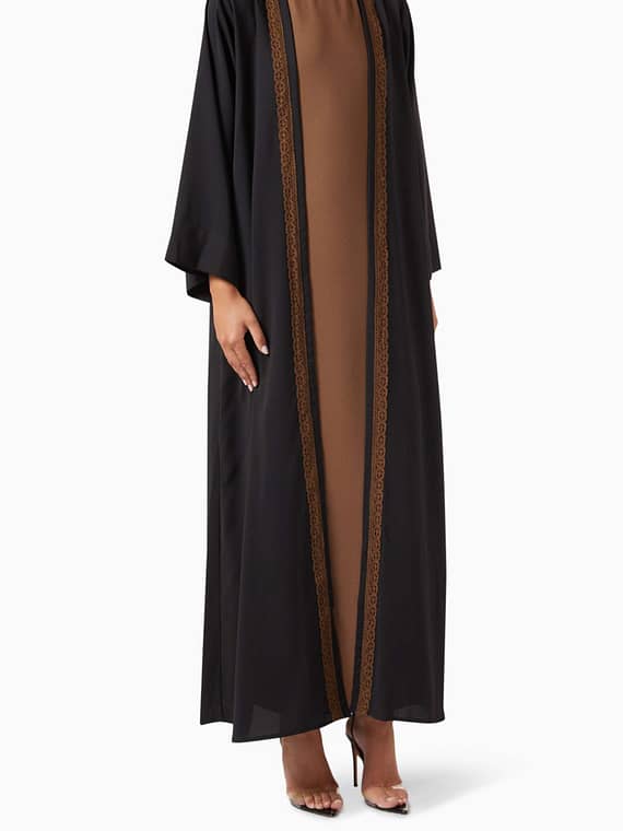 3-piece Lace-trimmed Abaya Set-