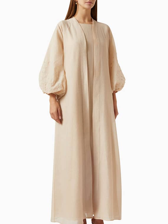 3-piece Sequin-embellished Abaya Set in Organza-
