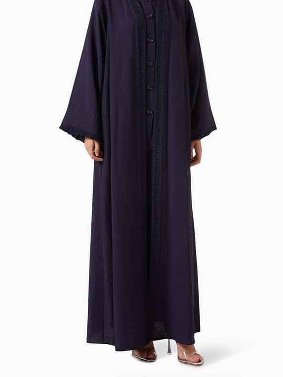 4-piece Embroidered Abaya Set in Linen-