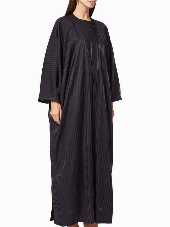 Abaya with Tonal Stripes in Japanese Crepe-