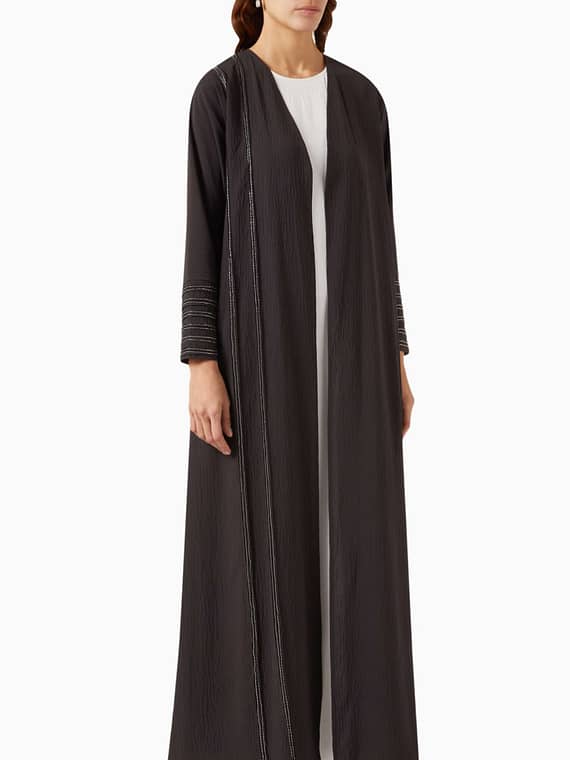 Bead-embellished Abaya Set in Cotton-blend-