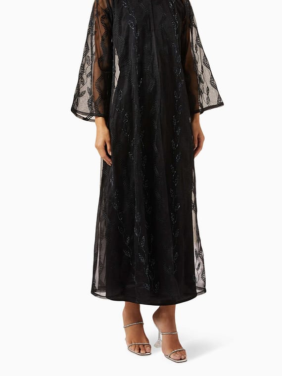 Beaded Embroidery Abaya in Organza-