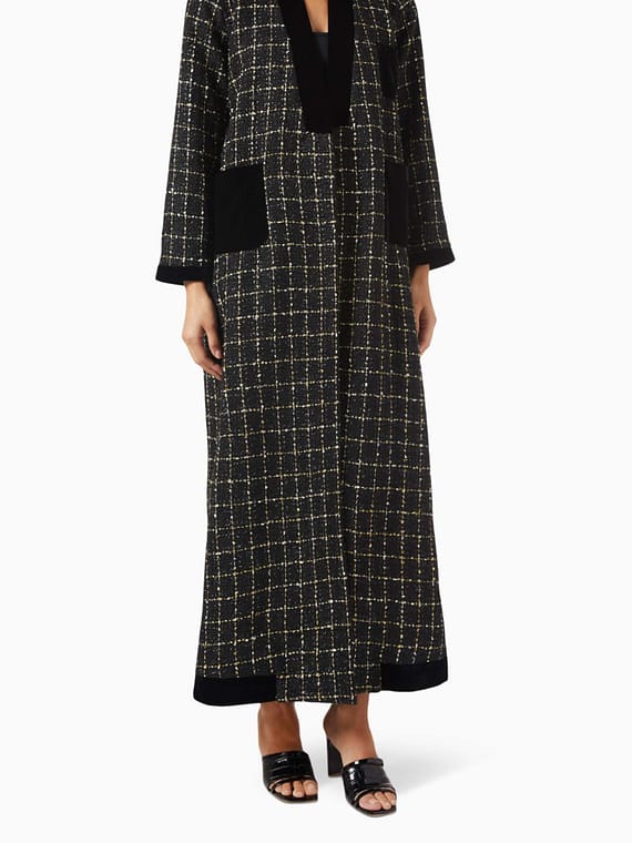 Checkered Winter Abaya in Metallic Tweed-