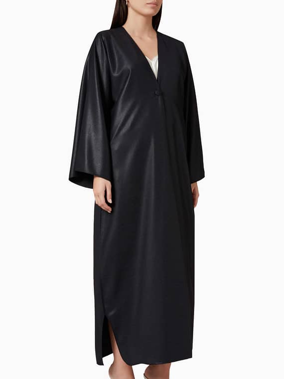 Chequered Metallic Abaya in Japanese Textured Crepe-
