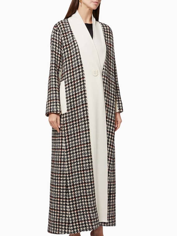 Chequered Winter Coat Abaya in Tweed-