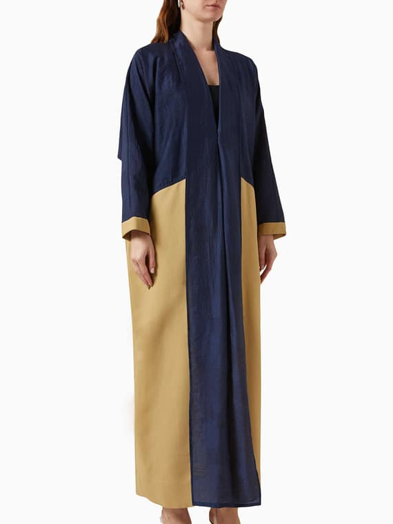 Colour-block Abaya in Tencel & Linen-blend-