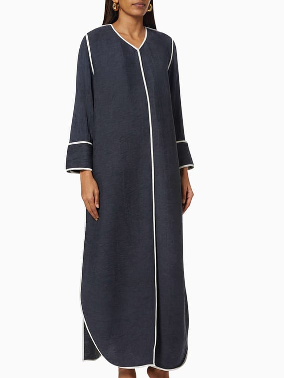 Contrast Piping Ripple Abaya-