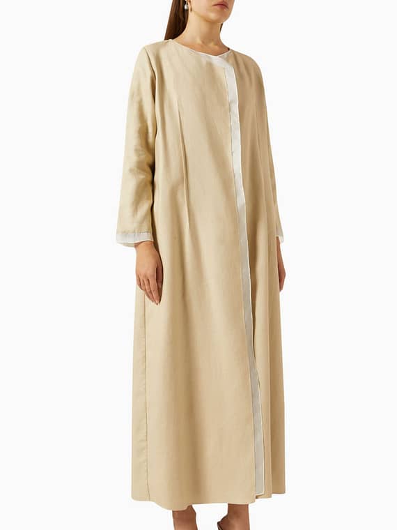 Contrast Trim Abaya in Linen & Silk-organza-