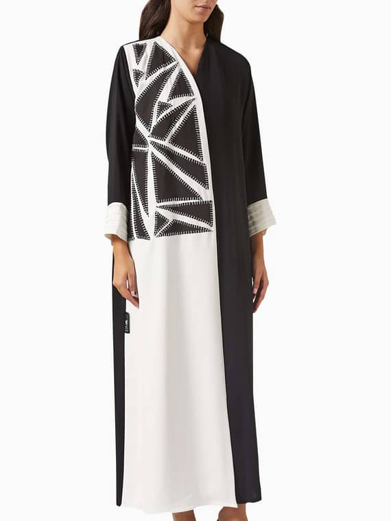 Contrast-patch Embroidered Abaya in Crepe-