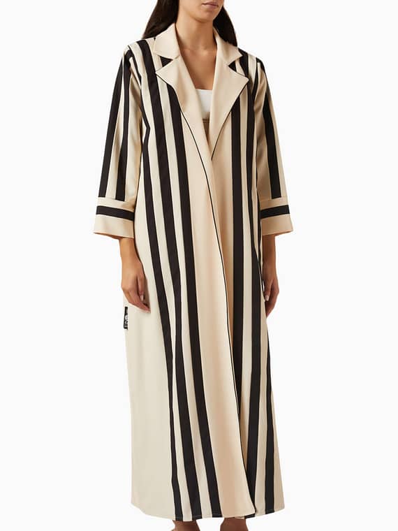 Contrast-striped Abaya in Crepe-