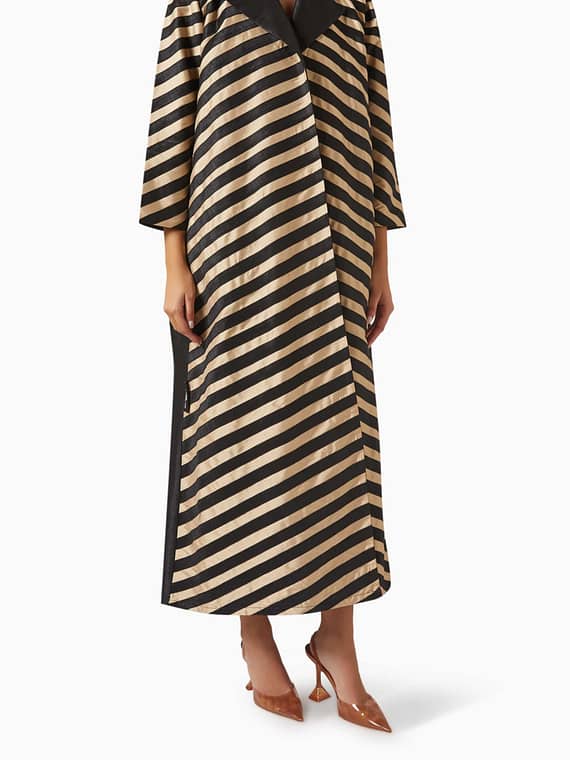 Contrast-striped Abaya in Silk-