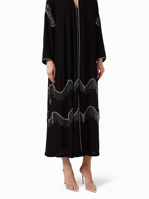 Crystal Embellished Abaya in Chiffon-