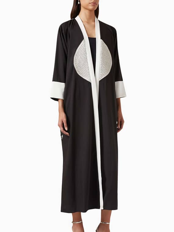 Crystal-embellished Abaya in Crepe-