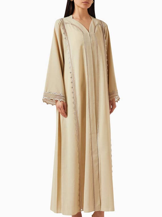 Crystal-embellished Abaya in Dobby-