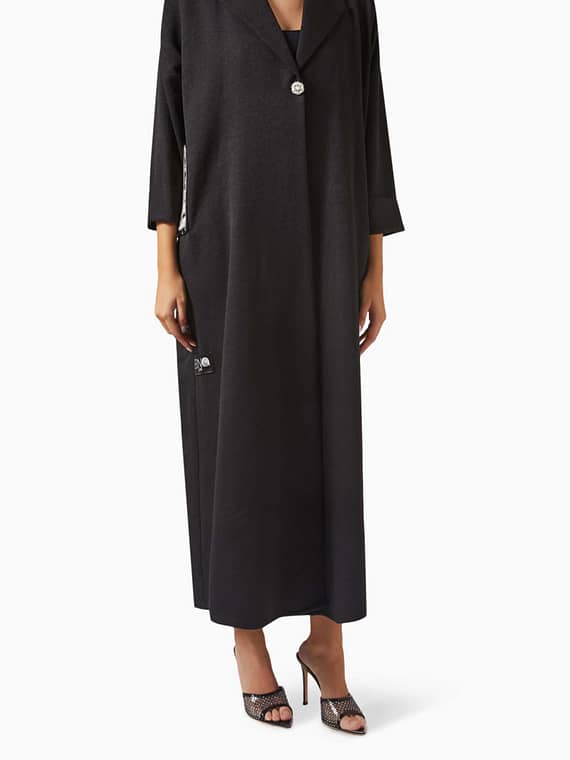 Crystal-embellished Coat Abaya in Crepe-