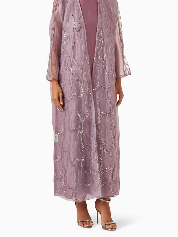Curved05 Embroidered Abaya Set in Organza-