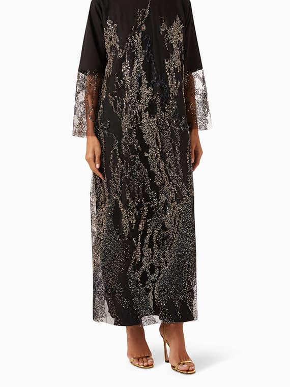 Curved07 Embellished Abaya Set in Tulle-