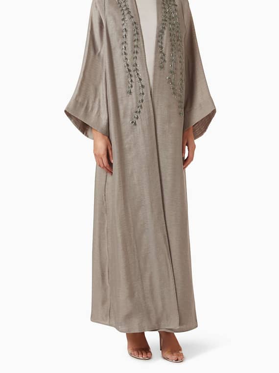 Embellished Abaya & Dress Set in Cotton-organza-