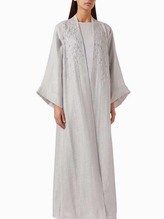 Embellished Abaya & Dress Set in Crepe-