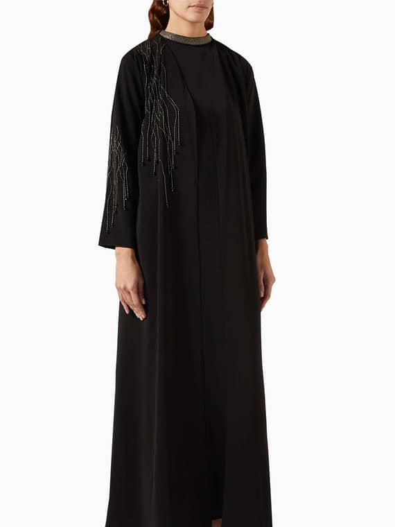 Embellished Abaya Set in Crepe-