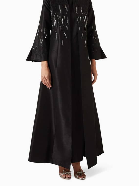 Embellished Abaya Set in Silk-