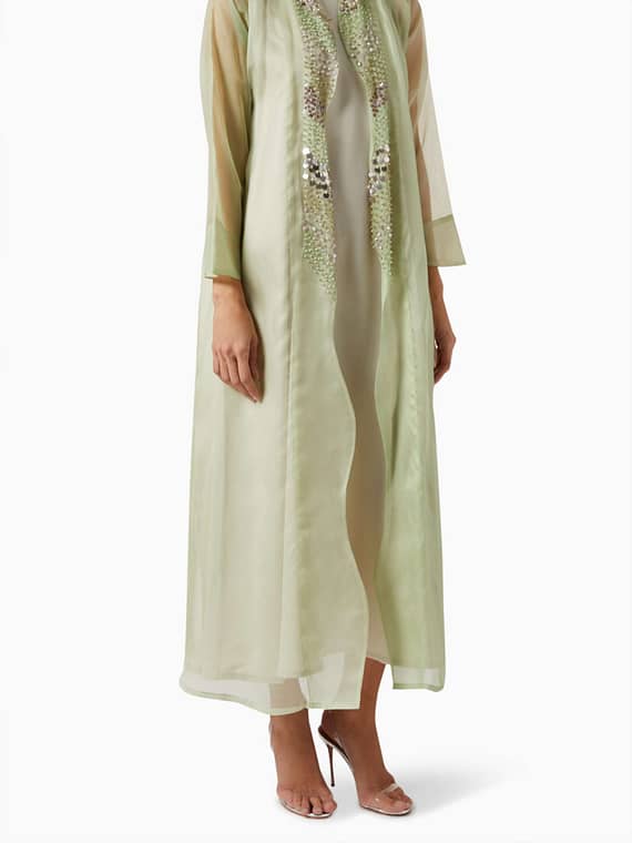 Embellished Abaya Set in Silk-