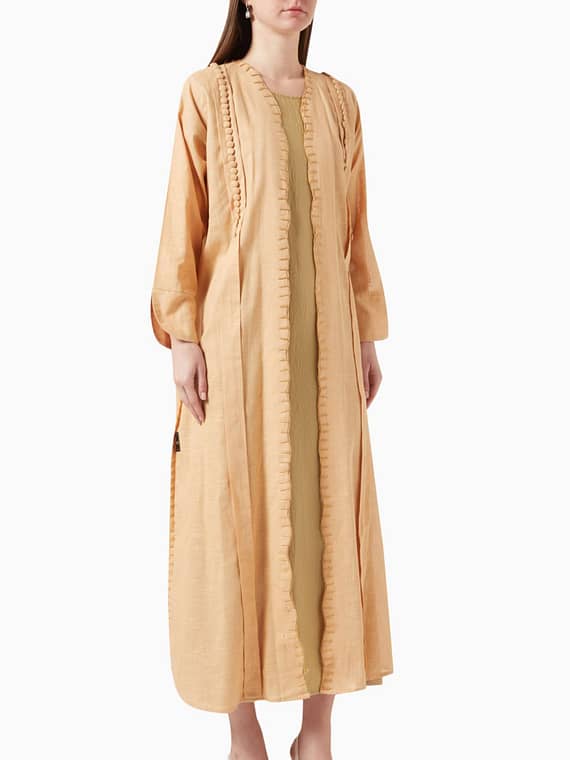 Embellished Abaya in Linen-