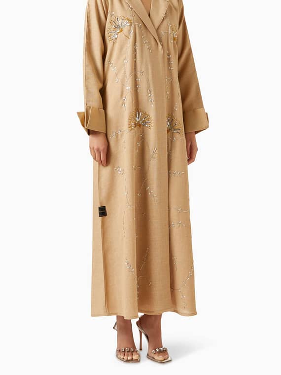 Embellished Abaya in Linen-