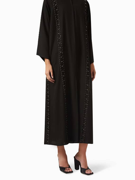 Embellished Abaya in Mixed Crepe-
