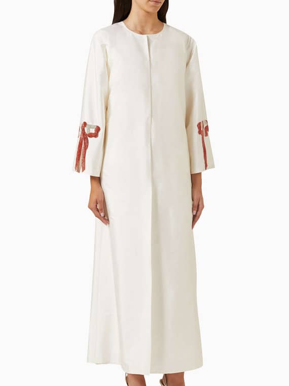 Embellished Bow Abaya in Taffeta-