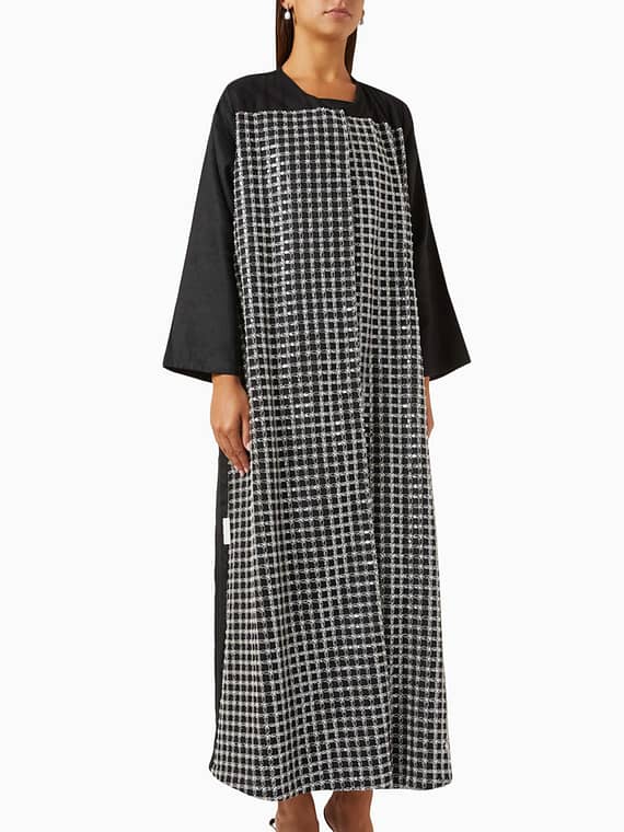 Embellished Box-lace Abaya in Linen-
