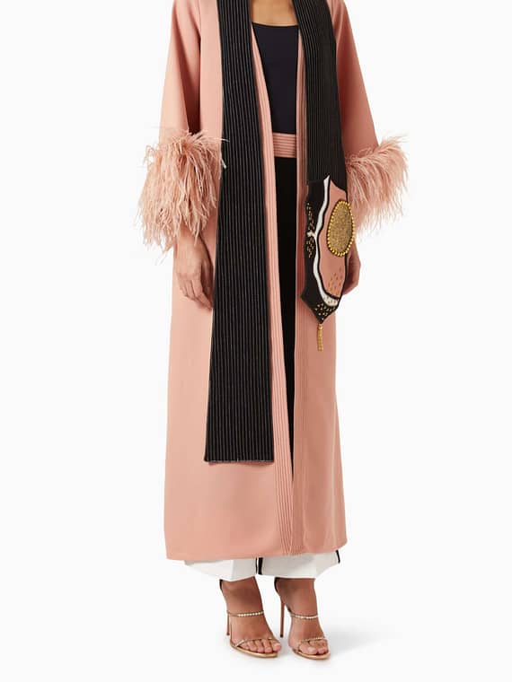 Embellished Feather Cardigan in Crepe-