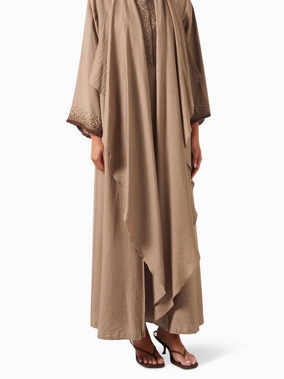 Embellished Ruffled 3-piece Abaya Set in Cotton-linen-