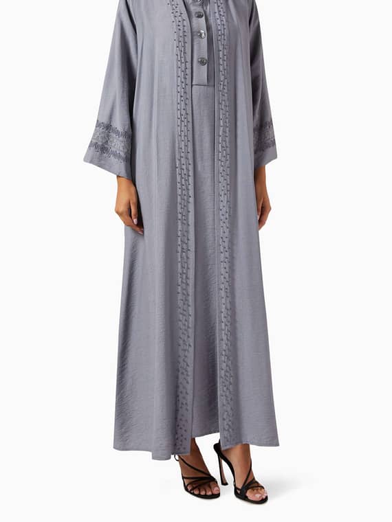 Embroidered 3-piece Abaya Set in Cotton-linen-