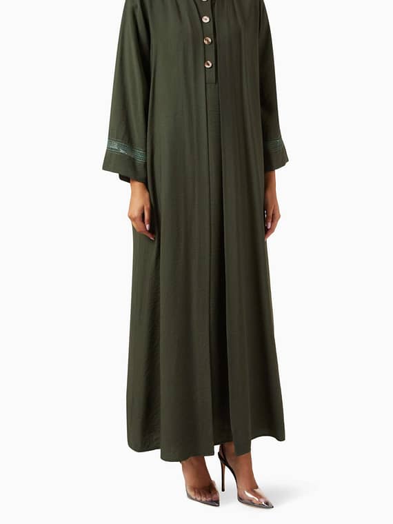 Embroidered 3-piece Abaya Set in Cotton-linen-
