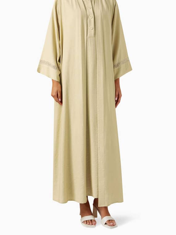 Embroidered 3-piece Abaya Set in Cotton-linen-