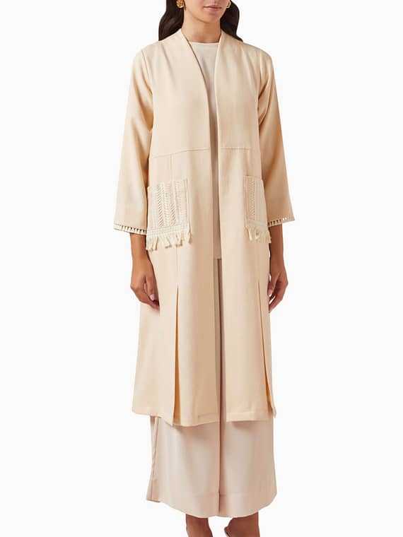 Embroidered 4-piece Abaya Set in Linen-