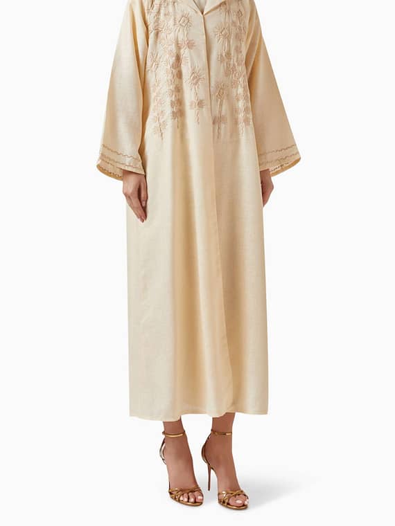 Embroidered Abaya in Linen-