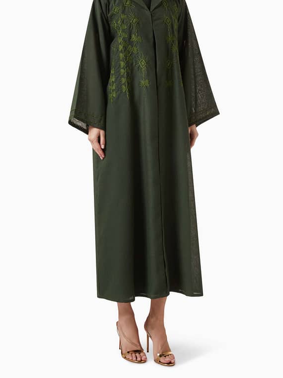 Embroidered Abaya in Linen-
