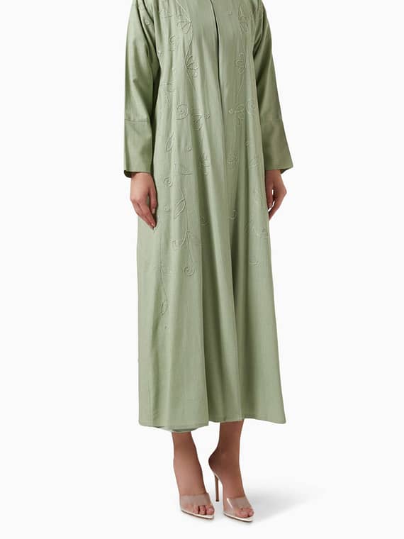 Embroidered Abaya in Linen-