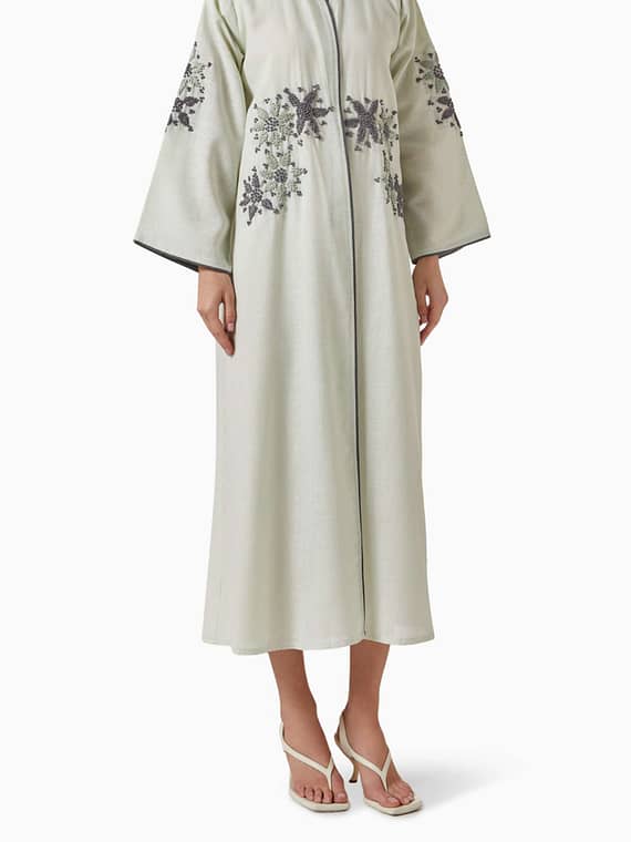 Embroidered Abaya in Linen-